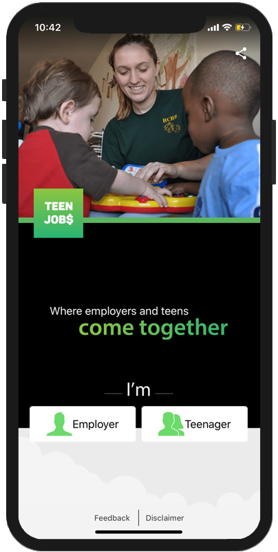 TeenJobs App Home Screen